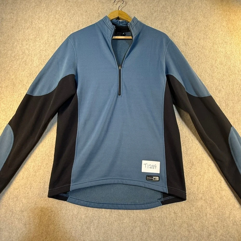 REI Polartec Quarter Zip Fleece Pullover Mens‎ Large Blue Black Colorblock L